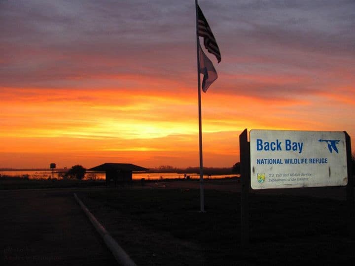 Sunset over the water at Back Bay National Wildlife Refuge, Virginia Beach, Virginia.